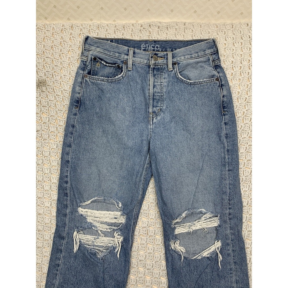 ETICA‎ Altin Loose Fit Crop Jeans Women's 26 Distressed SEA WALL Wash W29 L25 - Picture 2 of 12